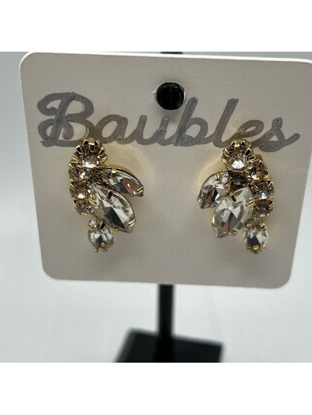 Gold and Silver Cluster Earrings with Gemstone Design - Picture 2 of 9